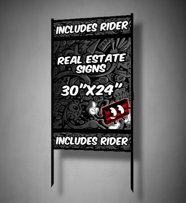 Real estate 3 Real Estate Sign w/ Frame - 30"x24" - Top & Bottom Rider