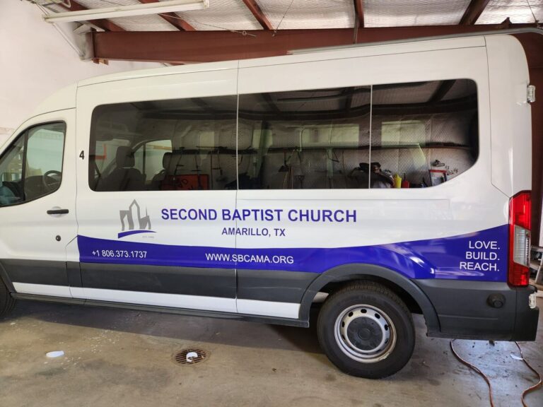 Church van lettering and graphics for a church in Amarillo, TX by Xenix Graphics