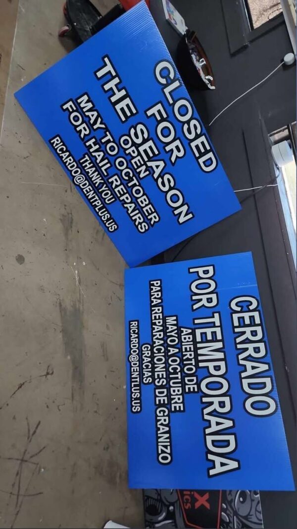 Closed For The Season Bilingual Signs Blue bilingual Closed For The Season / Cerrado Por Temporada signs by Xenix Graphics