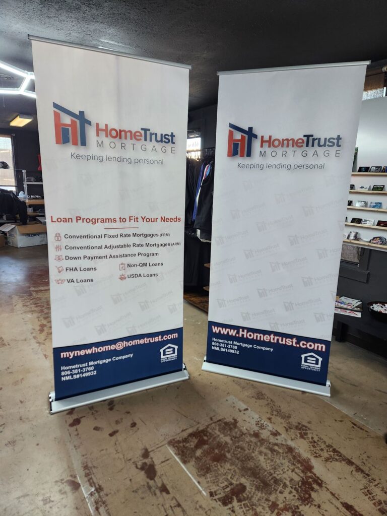 HomeTrust Mortgage retractable banner stands made by Xenix Graphics
