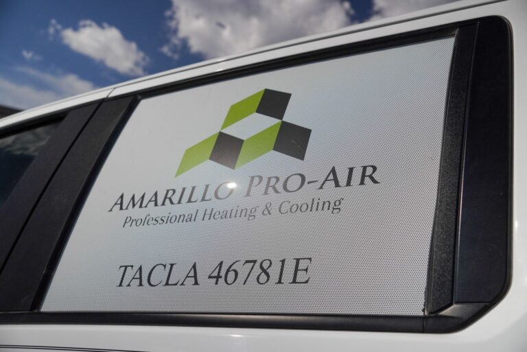 Amarillo Pro-Air window perf graphics on a work truck, made by Xenix Graphics